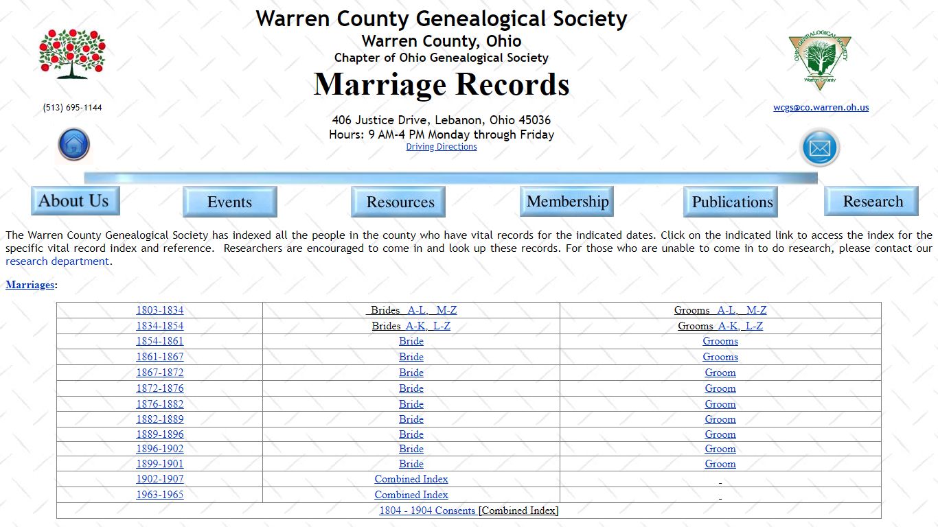 Marriage Records - wcgsoh.org